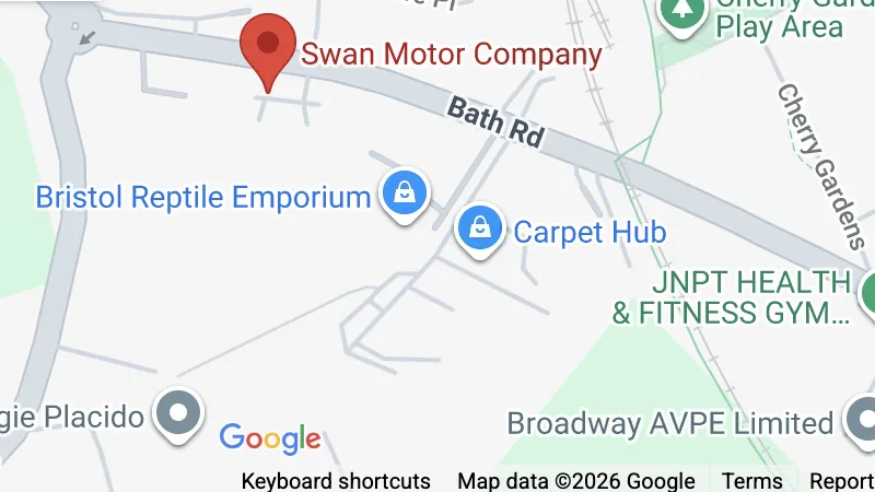 Map showing Swan Motor Company at 114–116 Bath Road, Willsbridge, Bristol